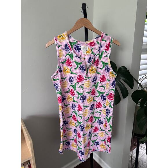 Floral Gingham Pink Sleeveless Nightgown - Picture 1 of 4